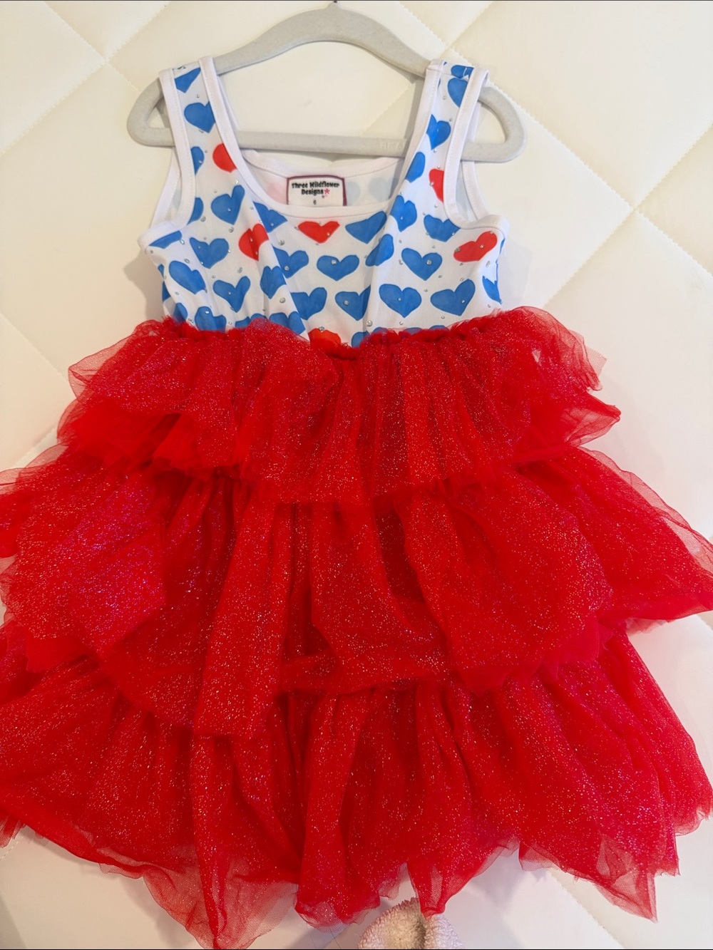 Sparkle Red Tulle Dress with Blue Heart Bodice